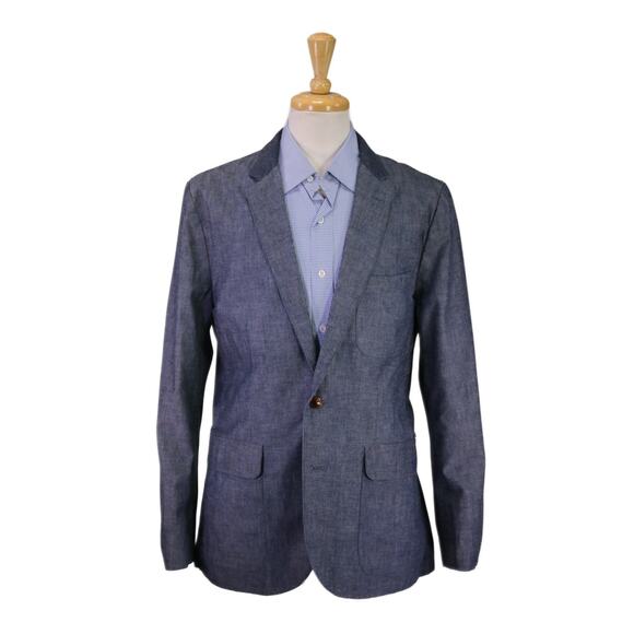 J Crew Men's Iridescent Denim Blue Cotton Patch Pocket Blazer Jacket Medium - Picture 1 of 9